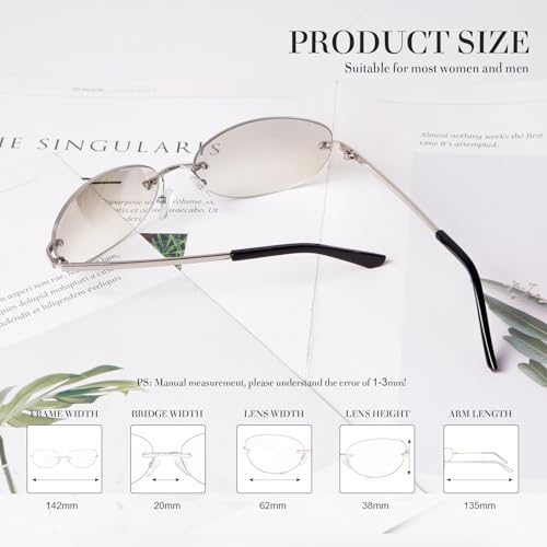 VIA LEECA Trendy Y2k Rimless Sunglasses for Women Men 90s Retro Oval Mirror Lens Shades Fashion Accessories3
