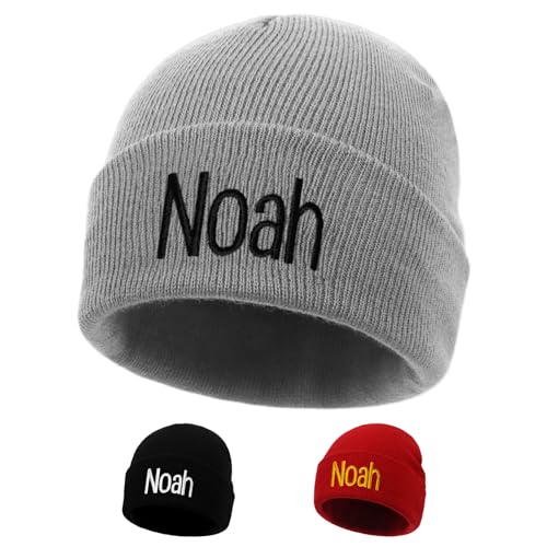lanleay Custom Grey Beanie Hats for Baby Girls Boys - Personalized Embroidered Beanies with Name for Kids Teens Adults