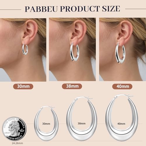 PABBEU Chunky Silver Hoops Earrings for Women, Hypoallergenic Lightweight 925 Sterling Silver Oval Hoop Earring, Sterling Silver Thick Hoop Earrings for Women 25/28/30/38/40mm3