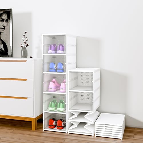 Kuber Industries Plastic Shoe Rack (5-Layer) Foldable Sneakers Box | Storage Organizer for Shoe, Slippers & Books | Storage Rack for Living Room | Multipurpose Cabinet Organizer | White