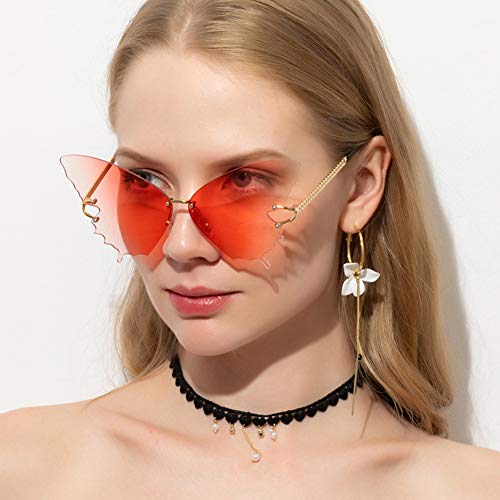 YAMEIZE Fashion Butterfly Rimless Sunglasses for Women Vintage Metal Frame Eyewear UV Protection4