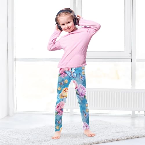 Kids High Waist Blue Butterfly Pink Flower Leggings for Toddler Girls 4T 202b25854