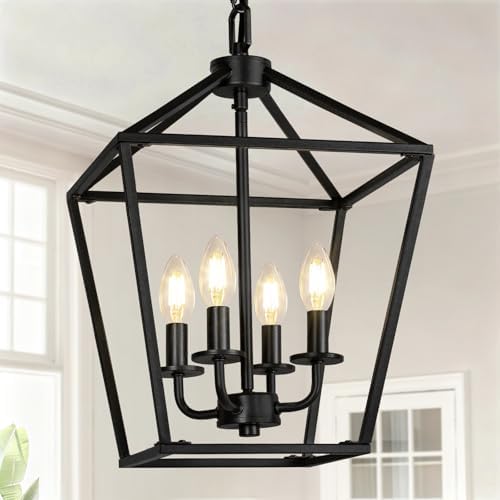 4 Light Chandelier, Industrial Ceiling Light Black Lantern Light ...