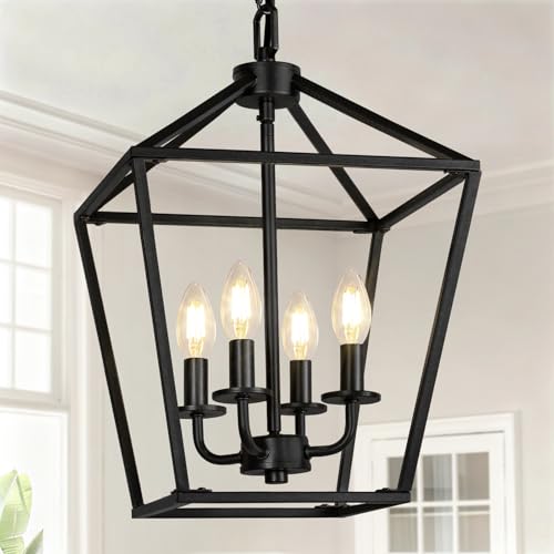 4 Light Chandelier, Industrial Ceiling Light Black Lantern Light...