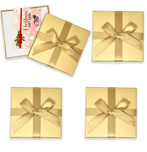 Gold Christmas Card Gift Box Holder with Bows Pack of 6 Holiday Gifts Greeting Cards Present Wrap Square Boxes Cash Money Holders Party Favor Decor for Wedding Xmas Party Supplies Decorations
