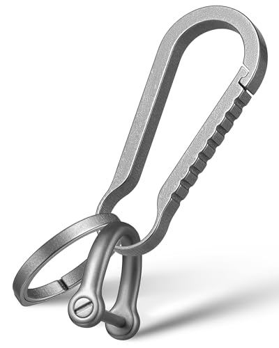 Image of FEGVE Titanium Key Clip with Side Push Key Ring & 2 /3″ D Ring for Car Key | Gr5 Titanium, Lightweight Rustproof, Anti-deform Integrated Spring Clip, Nail-Safe Side Push Ring, Thick-Key D-Ring
