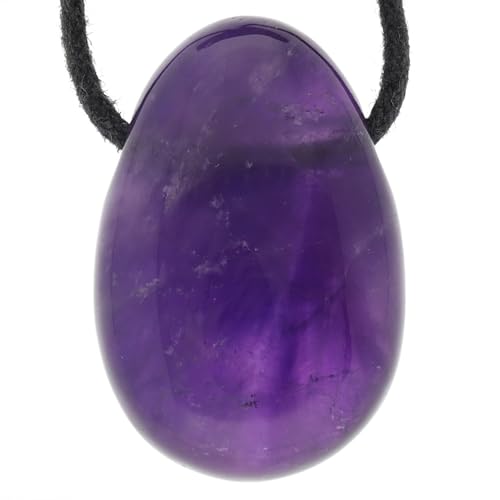 Lebensquelle Plus Amethyst Tropfenanhänger | Gebohrter Trommelstein Tropfen Anhänger mit Baumwollband | Hochwertiger Edelsteinanhänger