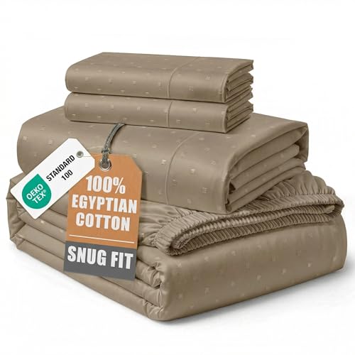 Image of LANE LINEN Cotton Full Size Sheet Sets 100% Egyptian Cotton Sateen - Taupe | Full XL Sheets Set - 4-Piece Set, For A Luxurious Night's Sleep, For Guests And Everyday Use, Guest-Ready Comfort