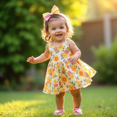 Image of A.T.U.N. (ALL THINGS UBER NICE) Baby Girls Floral Printed Knee Length Frocks | Stylish Sleeveless Traditional Beautiful Princess Dress and Special Occassions