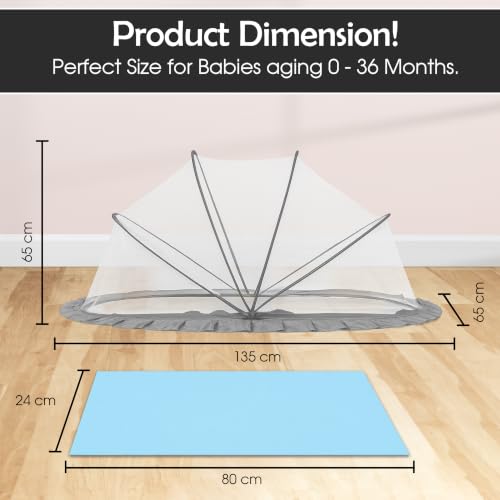 Image of RAMVIK Baby Mosquito Net, Mosquito Net for Baby 0-12 Months, Foldable Portable Mosquito Net for Baby with Breathable Mesh, 360 Protection, Bottomless Design,135 x 65 x 65 cm (Grey)