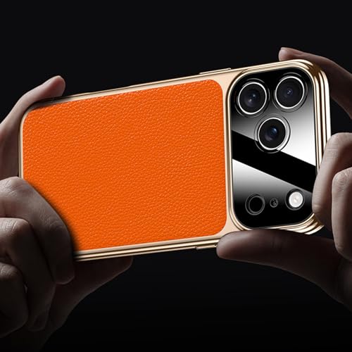 Étui en cuir véritable iPhone 17 Pro orange cadeau mixte