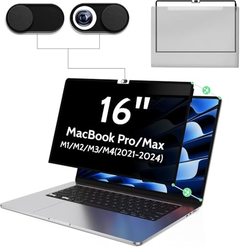 Image of Privacy Screen for MacBook Pro 16 Inch(2024, 2023, 2022, 2021, M4-M1, Pro, Max), Anti Blue Light Glare Filter Removable Computer Protector, Bubble-Free Monitor Shield Laptop Film With Camera Cover