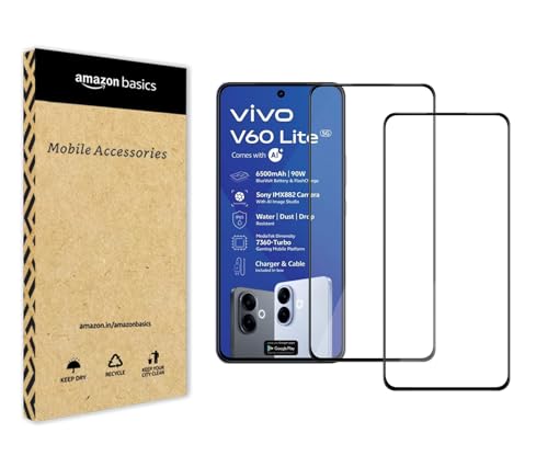 Image of amazon basics Tempered Glass Screen Protector Compatible with Vivo V60 Lite 5G Transparent Protective Film [Clear HD] - Pack of 2