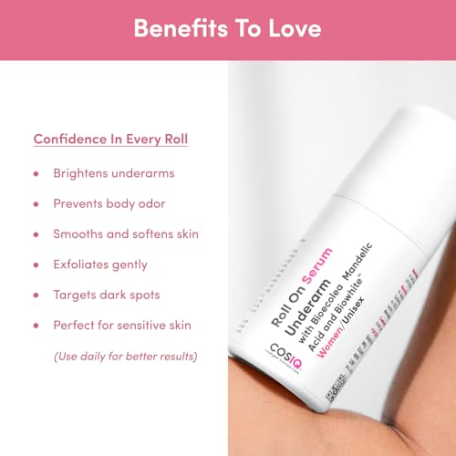 Cos-IQ Brightening Underarm Roll-On Serum for Women, 80ml | With Bioecolea, Mandelic Acid and Bio White | Prevents Body Odour, Brightens Skin & Exfoliates Underarms | 60 Days Pack