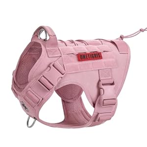 OneTigris Tactical Dog Harness Vest,No-Pull Service Dog Vest with Hook & Loop Panels,Adjustable Dog Vest Harness for Walking Hiking Training(Pink,L)