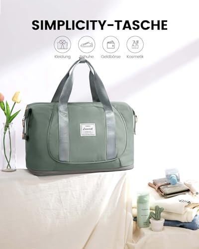 LOVEVOOK Ryanair Handgepäck 40x30x20, Erweiterbare Kleine Reisetasche Handgepäck Tasche für Flugzeug, Faltbare Cabin Travel Bag Weekender Carry On Luggage für Damen Herren, Grün