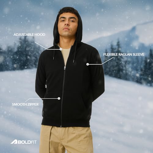 Image of Boldfit Sweatshirt for Man Zipper Hoodies Jackets for Men Stylish Hoodies Man Winter Wear Pullover Casual Sweat Shirt Travel Office Outdoor Cotton Blend with Pockets Full Zipper - Black