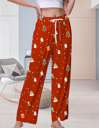 Image of Veseacky Women's Wide Leg Lounge Pants Yoga Pajamas Comfy Stretch Drawstring Pajamas Puls Size Dance Bottoms S-4XL