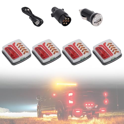 مصابيح مقطورة لاسلكية مغناطيسية، مصابيح LED خلفية مقاومة للماء وقابلة لاعادة الشحن بتصنيف IP67، فرامل لاسلكية، اشارة، ضوء خلفي، للشاحنات والقوارب والمركبات الترفيهية والمخيمات والسحب والبحرية وعربات الثلج (مجموعة واحدة)