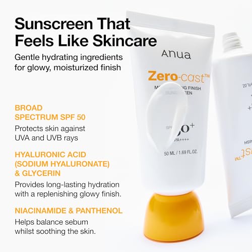 Anua Zero-Cast Moisturizing Sunscreen SPF 50, Glow Natural Sunscreen for face, No White Cast, Hyaluronic Acid, Niacinamide, Oil-Free, Korean Skincare, 1.69 fl.oz - Image 4