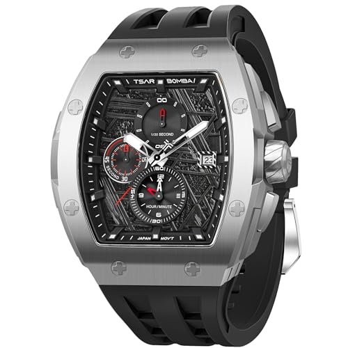 Image of Tsar Bomba Mens Watches Quartz Wristwatch for Men Waterproof 50M Analog Luxury Tonneau Chronograph Calendar Date Men's Dress Business Work Watch Gift for Men