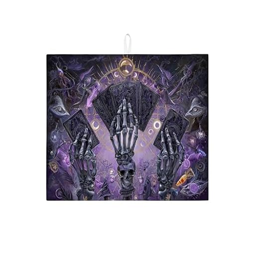 Tapete de secado de platos de tarot esqueleto para cocina, tapete escurridor absorbente violeta gótico y negro, almohadilla de microfibra de Halloween para mostrador y cafetería, 16 x 18 pulgadas | Ya disponible en tu tienda friki favorita! En mundofriki.es!