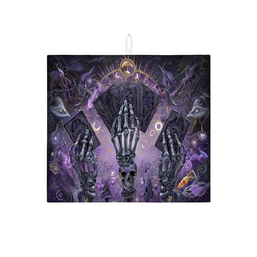 Tapete de secado de platos de tarot esqueleto para cocina,