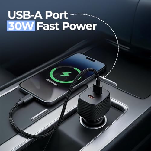 Image of Unigen Dual Port Car Charger (75W) (USB-C PD + USB QC 3.0), Compact Metal Car Charging Adapter Compatible with iPhone, Android Smartphones, Earbuds, Smartwatch & Power Bank (Black)