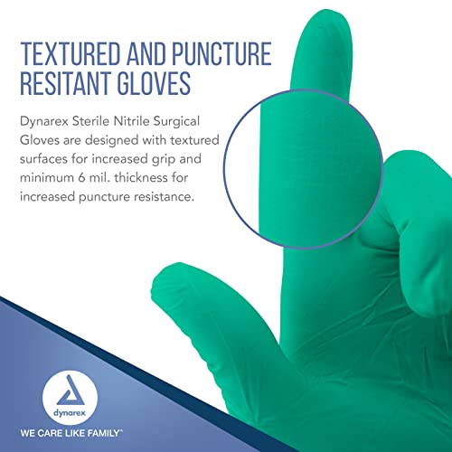 Dynarex Sterile Nitrile Surgical Gloves, Powder-Free and Puncture-Resistant Nitrile Gloves, Used in Hospitals, Surgery Centers and More, 6 Mil., Size 7, 1 Box of 50 Surgical Gloves, White