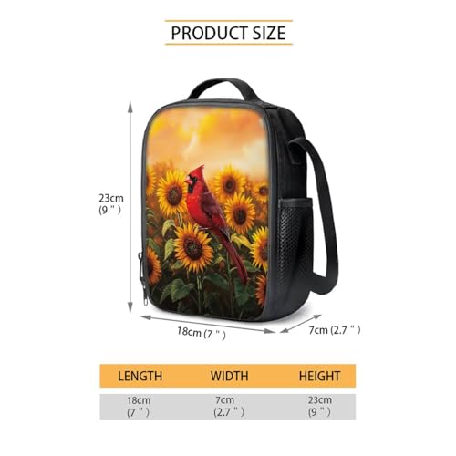 Cardinal Sunflower Print Backpacks School Bag Set with Lunch Box Pencil Bag and Water Bottle Holder, 4 Pcs Set Bookbag Travel Daypack Laptop Backpack for Kids Girls Boys4