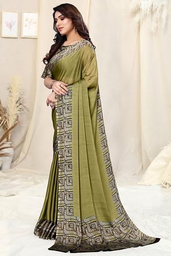 Image of MIRCHI FASHION Saree for Woman Chiffon Georgette Solid with Contrast Border | Lightweight Daily Wear Women's Sari and Printed Blouse Piece