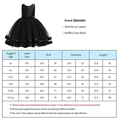 Glamulice Pageant Flower Girls Ruffles Vintage Embroidered Sequins Lace Wedding Dress Party Bridesmaid Gown Formal Tulle Birthday Christmas Dresses Funeral Holiday Evening Prom Princess Gown 5 6 Black #TOP1