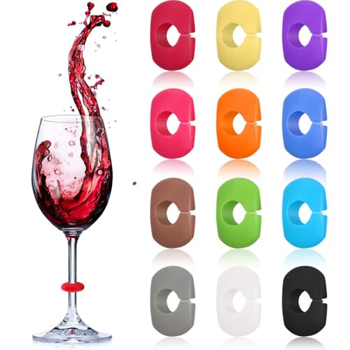 COYUN 12 Pezzi Segnabicchieri Silicone,Segna Bicchieri Calici,Identificatore Del Bicchiere di Vino Riutilizzabili Marcatori,Colorati Segnabicchieri,per Bicchiere da Champagne, Bicchiere da Cocktail