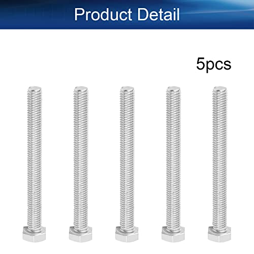 Image of Bettomshin 5Pcs M8 x 80mm Hex Bolts, 304 Stainless Steel 1.25mm Thread Pitch Fully Threaded Metric Hex Head Screw Bolts, Hexagon Screw Bolt, Hex Tap Bolts, Silver (Overall Size 85.45x13x13mm)