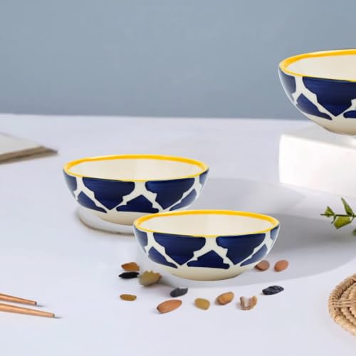 Image of Ceramic Bowl Set | 2-Piece Lightweight Crockery for Daily Use | Navy Blue Ramen & Snack Bowls (75ml Each) | Elegant Microwave & Dishwasher Safe | Perfect Christmas & New Year Gift