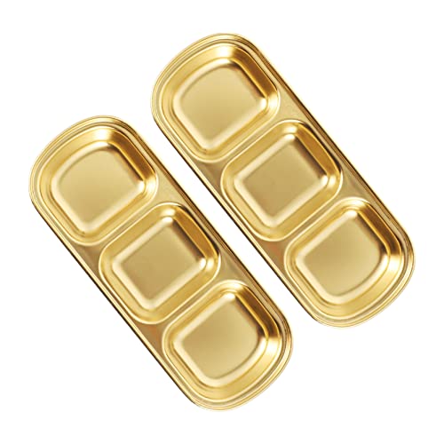 DECHOUS 3-grid Compartment Sauce Dish Set Gold Charcuterie Board Bowls Stainless Steel Seasoning Dishes Mustard Sauce