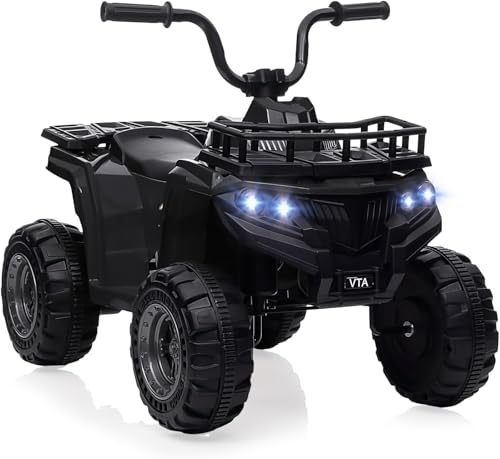 Garvee Kinder Quad Elektro 12V, Kinderquad Kinderfahrzeug Mit Musik, Hupe Und LED Scheinwerfer Elektroauto Mit 4 rutschfeste Räder & Langsamer Start Für Kinder Ab 2-5 Jahren, Schwarz