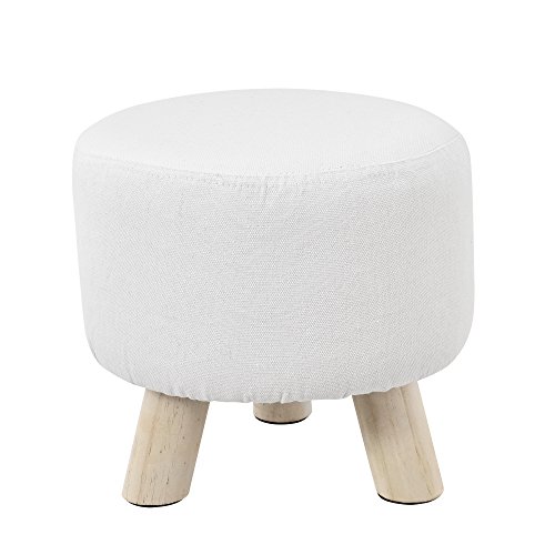 [en.casa] Taburete Redondo Puff Elegante Asiento tapizado Blanco Patas de Madera Estilo escandinavo