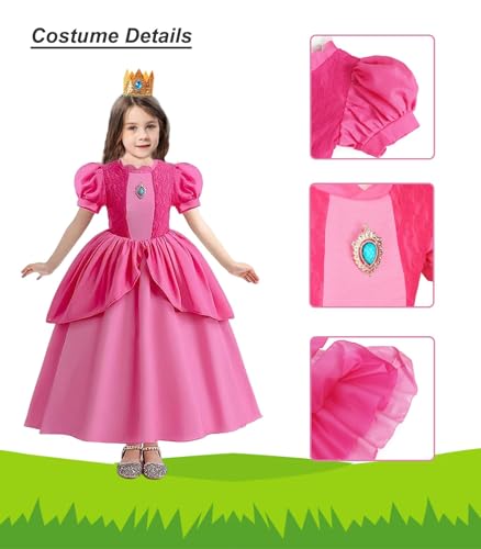 Adorable Peach Dress for Girls Ages 3-12 - Floral Summer Sundress with Ruffled Sleeves & Bow Detail (Toddler to Youth Sizing)4