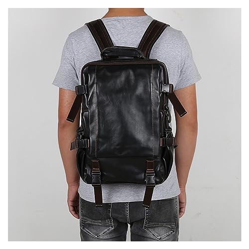 Retro Cowhide Mens Backpack Multifunctional Large Capacity Leather Travel Backpack For Men(Coffee)4