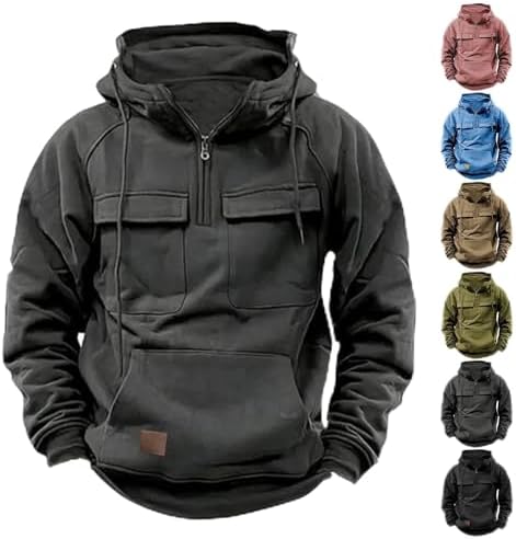 Men Tactical Sweatshirt Quarter Zip Cargo Pullover Hoodies Outdoor Winter Jacket,Cargo Hoodies Tactical Fleece Jacket