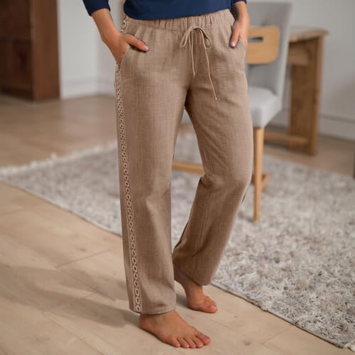 Linen Pants for Women High Waist Palazzo Pants Casual Beach Summer Boho Wide Leg Pants3