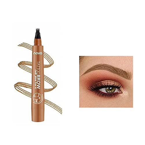 Lápiz de Cejas Líquido 3D, Lápiz de Tatuaje para Cejas, 4 Puntas de Horquilla Líquida para Maquillaje de Ojos, Larga Duración Impermeable a Prueba de Manchas, Aspecto Natural (Marrón claro) Cover
