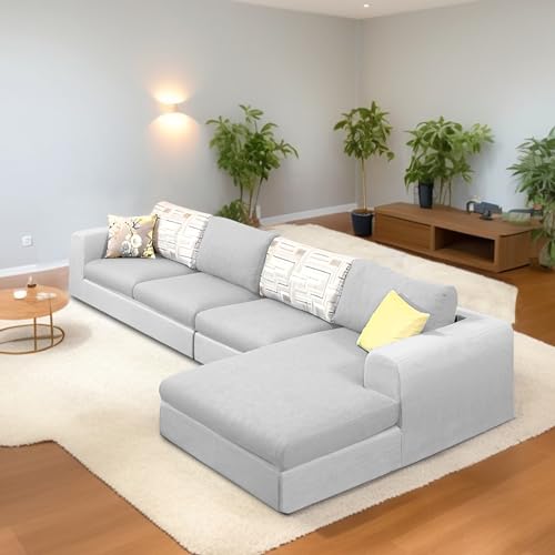 Image of Koza RHS 6 Seater L Shape Sofa Set for Living Room (Grey Fabric) Premium Fabric Sofa