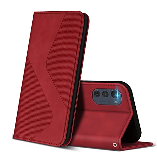 ZONNAVI Funda para Moto E32 / Moto E32s, Funda Libro de Cuero con Ranura para Tarjeta y Magnético, Wallet Flip Caso Cubierta Case Carcasa para Motorola Moto E32 / Moto E32s (Rojo)