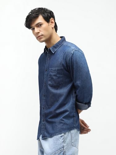 Image of Urbano Fashion Men's Regular Fit Full Sleeve Washed Denim Shirt