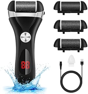 Electric Foot Callus Remover Kit, Elmchee Rechargeable Pedicure Tools Foot Care Feet File with 3 Roller Heads,2 Speed,Battery Display for Remove Cracked Heels Calluses and Dead Skin(Black)