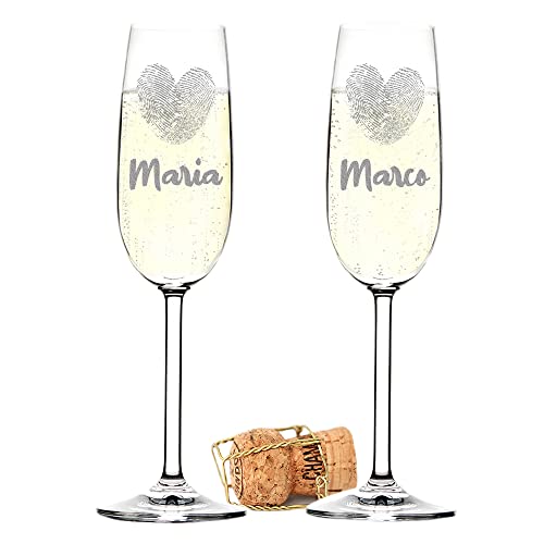 polar-effekt Lot de 2 Verres à Champagne avec Gravure au Choix pour Mariage - Verres décoratifs pour Prosecco, Champagne - Décoration de Table - avec nom et Date - Idée Cadeau pour Couples mariés
