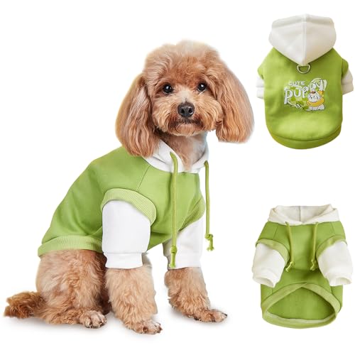 Pull Chien Petite Taille, FainFun 1 Pièces Pull Chien Polaire, Yorkshir, Polaire, pour Animaux de Compagni (Vert Blanc, M)