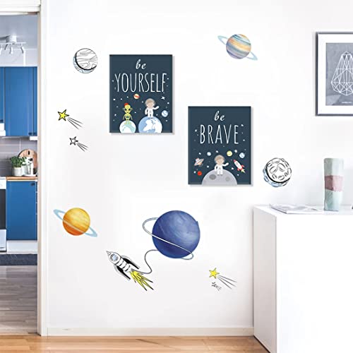 Image of CHDITB Frame Outer Space Art Print, Boys Planet Theme Canvas Posters, Set Of 4 (12' x 16') Space Canvas Wall Art For Kids Room Decor, Ready to Hang
